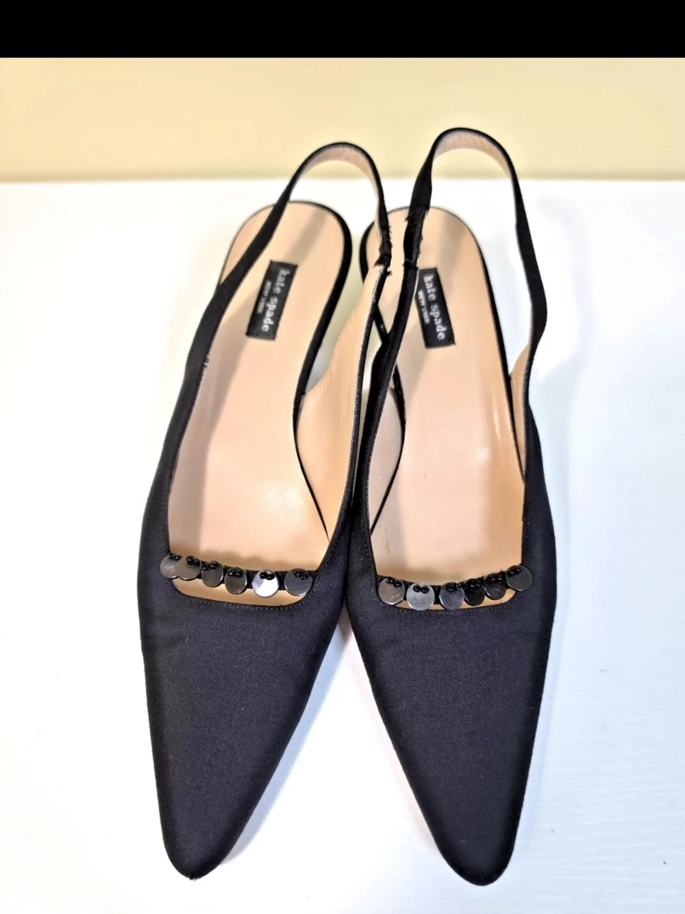 kate spade Black Sequin-Trim Slingback Pointed Flats Vintage